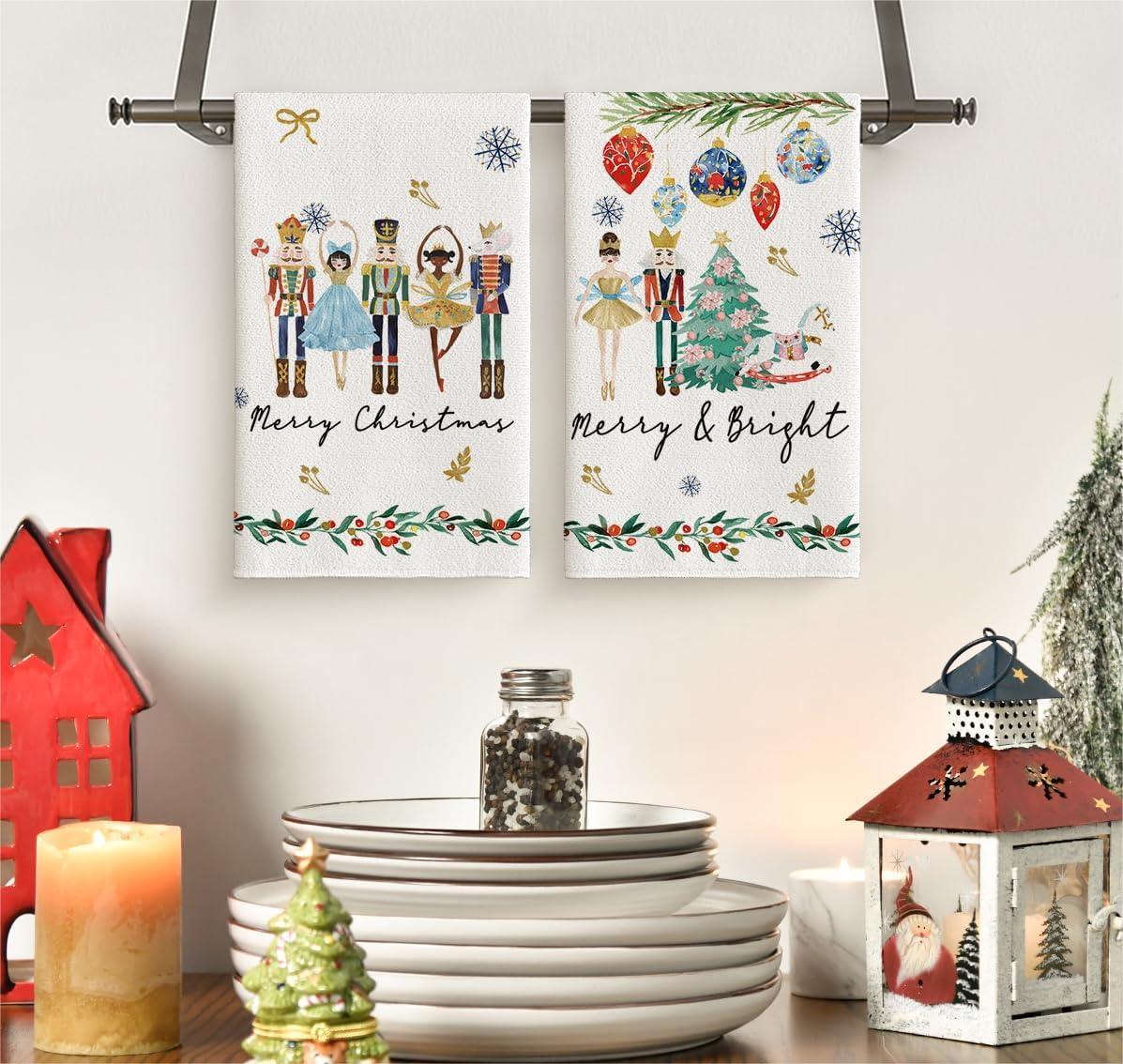 Home Cooking Cookbook - 2Pcs, Hand-Painted Nutcracker Christmas Kitchen Towels,